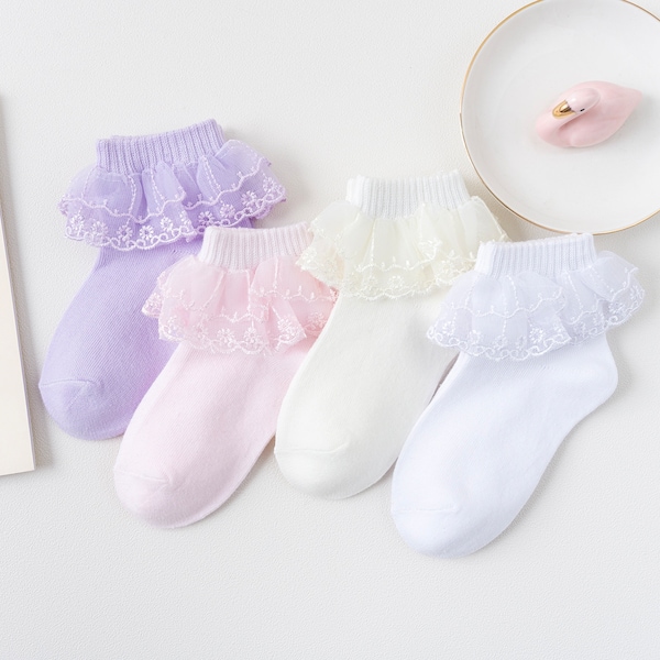 Chaussettes de mariage en dentelle à froufrous pour bébés et tout-petits, 1-10 ans