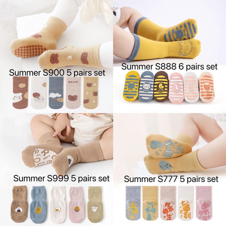 Calcetines antideslizantes para bebé con estampado de animales, ideales para el verano: mezcla de algodón, tallas de 10 a 18 meses. imagen 5