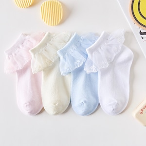 Girls Lace Ruffle Socks: Frilly Princess Cotton Socks (1-10 Years)