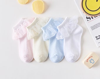 Calcetines de encaje con volantes para niñas: Calcetines de algodón con volantes de princesa (1-10 años)