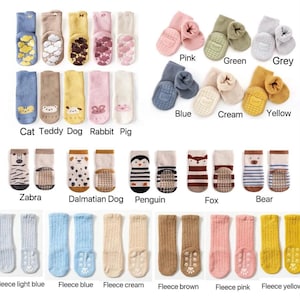 Winter Anti-Slip Baby Boy Girl Toddler Grips Floor mid calf Safety Walking Socks Personalised Heat Printed cute animals range 1-3 Year