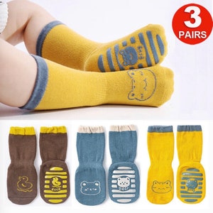3 Pairs Children'S Floor Socks, Non-Slip Yoga Socks With Point Rubber,  Perfect For Kindergarten Playground & Trampoline