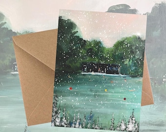 Hampstead Heath Ladies Pond In The Snow Christmas cards (blank message)