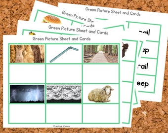 Montessori Green Series Phonics Matching Activity - Phonogram Picture & Word Cards