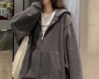 oversized grey zip up hoodie