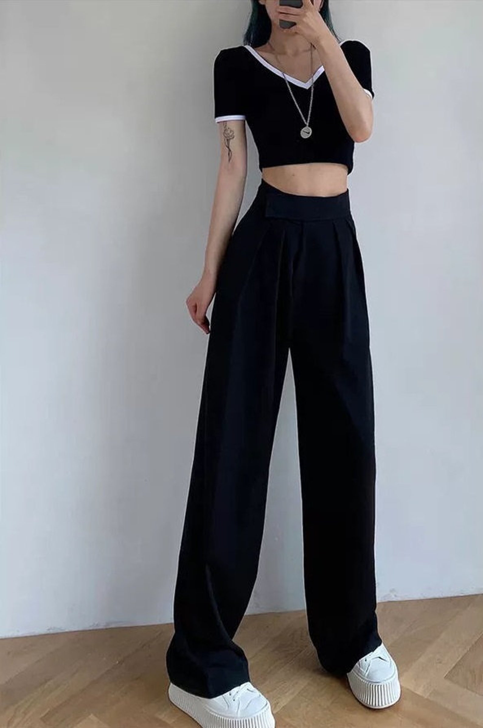 Elegant Palazzo Pants Dark Academia Casual Trousers High - Etsy