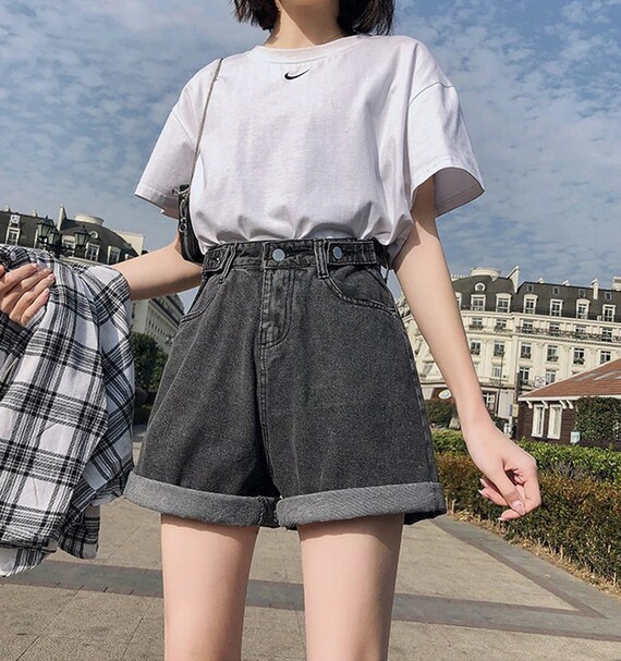 High Waisted Jeans Shorts Women Wide Leg Denim Shorts Casual Etsy