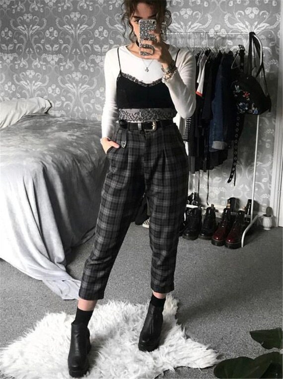 High Waisted Plaid Pants Straight Checkered Vintage Pants - Etsy