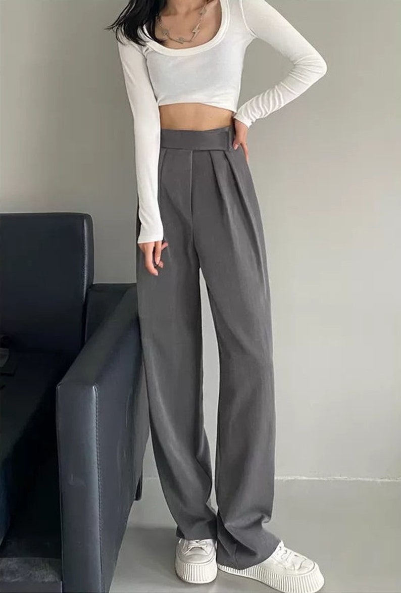 Elegant Palazzo Pants Dark Academia Casual Trousers High - Etsy