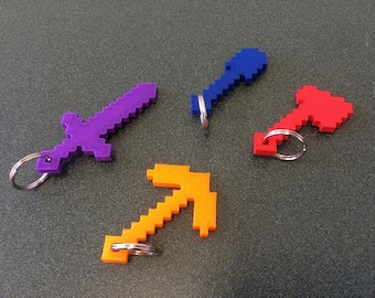 Minecraft tools keychain, easy to print, 3d model stl file