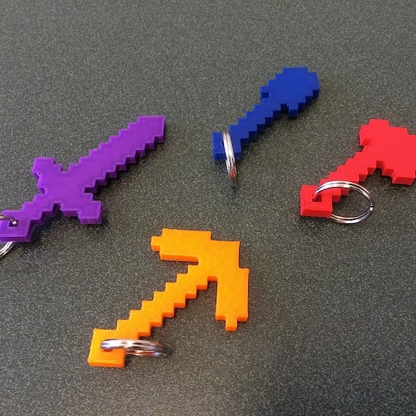 Minecraft tools keychain, easy to print, 3d model stl file