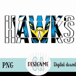 Hawks blue, red and green PNG, 2 Hawks mascots, Hawks Football, Baseball, Basketball , Digital Download png files
