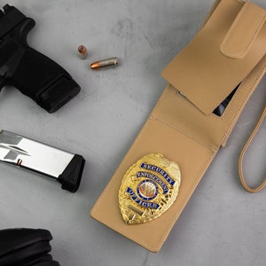 Kopp & Company Luxury Police Badge Wallet for Women in Law Enforcement, Universal Fit (Sand Wallet + Wristlet)