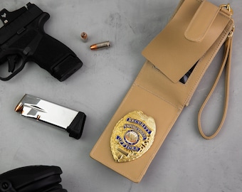 Kopp & Company Luxury Police Badge Wallet for Women in Law Enforcement, Universal Fit (Sand Wallet + Wristlet)