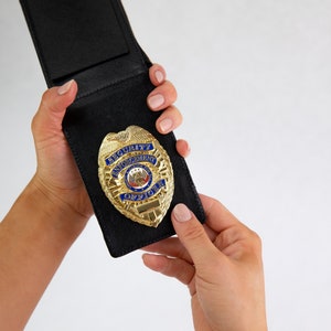 Kopp & Company Luxury Police Badge Wallet for Women in Law Enforcement, Universal Fit (Black Wallet, No Strap)