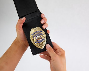 Kopp & Company Luxury Police Badge Wallet for Women in Law Enforcement, Universal Fit (Black Wallet, No Strap)