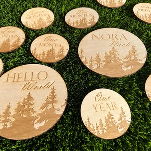 Baby MeilensteinKarten, Meilensteinschilder aus Holz, Monatsfotos, Baby Shower Geschenk, Neugeborenen Foto Requisiten, Wald Themen Baby Marker