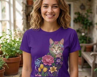 Wildflower Cat T-Shirt, Nature Lover Shirt, Cat Lover Gift, Floral Cat Shirt, Animal Lover Gift