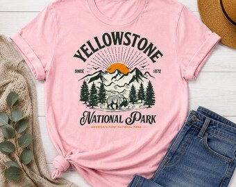 Yellowstone National Park Shirt,Vintage Mountain Bison Tee,Retro Wilderness Graphic T Shirt,National Park Lover Gift,Outdoor Adventure Shirt