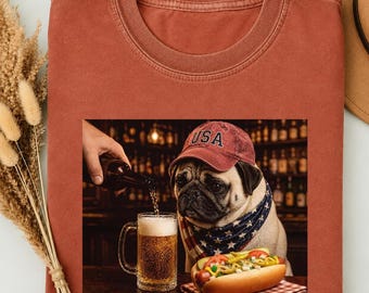Funny Pug Beer Shirt, 4th of July Pug Tee, Patriotic Dog T-Shirt, USA Independence Day Shirt, Comfort Colors Gift for Dog Lovers