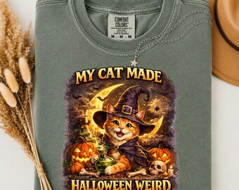Funny Halloween Cat Shirt, Witch Cat T Shirt, Spooky Cat Lover Gift, Halloween Shirt for Cat Moms, Cute Orange Cat Tee, Fall Cat Gift