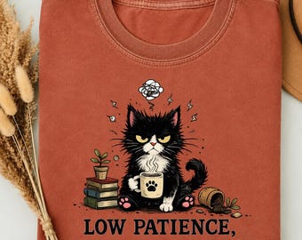 Low Patience High Standards Shirt, Funny Black Cat Shirt, Cat Lover Gift, Sarcastic Cat Tee, Introvert Gift, Comfort Colors 1717 Shirt