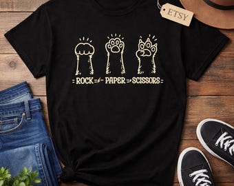 Cat Rock Paper Scissors Shirt, Funny Cat Lover T-Shirt, Cute Cat Paw Graphic Tee, Gamer Gift for Cat Mom Dad, Unisex Animal Humor Shirt