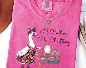 Comfort Colors® Retro Thrifting Goose T-Shirt - Leopard Print Fashion Goose with Shopping Cart - Vintage Style Animal Lover Tee