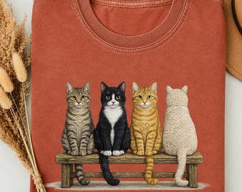 Funny Cat Shirt, Four Cats T Shirt, Cat Lover Gift, Cute Vintage Cat Tee, Comfort Colors 1717, Feline Lover Shirt, Animal Lover Gift