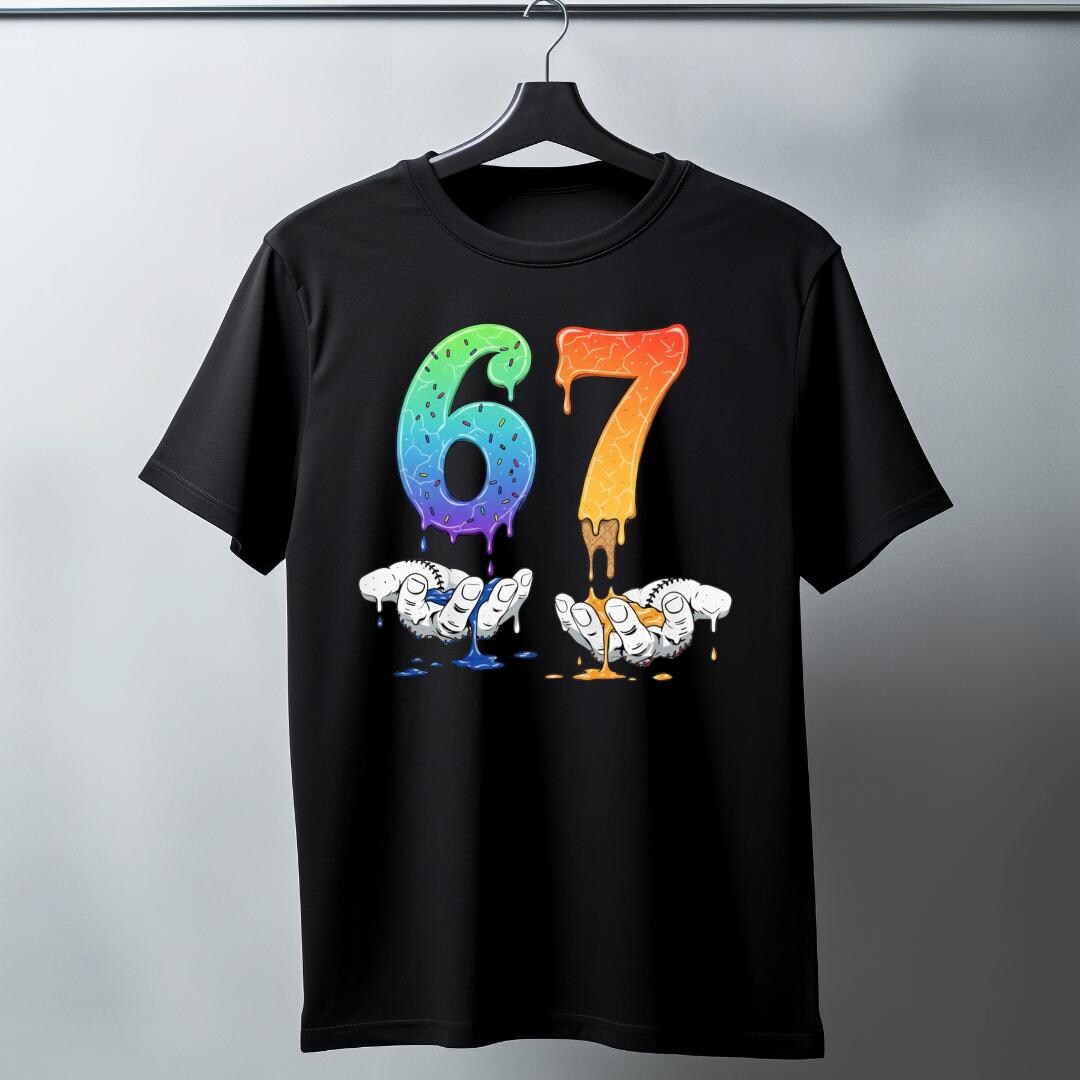 67 Graphic T-shirt – Colorful Dripping Number Design, Unisex Tee - Etsy