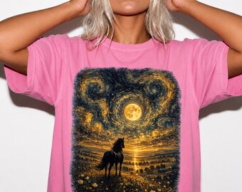 Horse Van Gogh Shirt, Starry Night Horse Tee, Artistic Horse Lover T-Shirt, Comfort Colors Graphic Tee, Western Gift for Equestrian