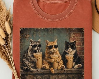 Funny Cat Coffee Shirt, Cool Cats Drinking Iced Coffee Tee, Cat Lover Gift, Cute Coffee Cat Shirt, Funny Animal T Shirt