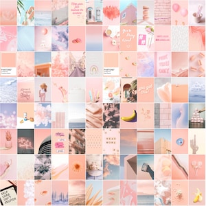 Peach Dreams Wall Collage Kit [100 PCS], Girl Summer Aesthetic, Decor for Bedroom Wall, Pink, Orange and Blue  (DIGITAL DOWNLOAD)