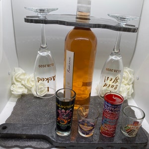 2 Piece Set. 1 (4) shot holder and 1 bottle holder/ (2) wine glass holder