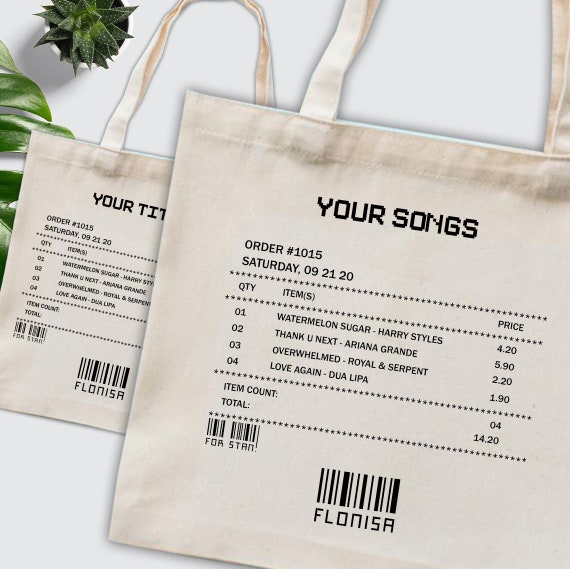 Love Song Tote Bag Customizable Song Playlist Tote Bag Song Art Tote Bag Personalized Song Canvas Tote Bag Custom Song Receipt Tote Bag