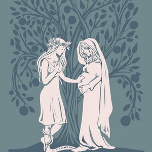 Mary and Eve | Garden of Eden | Mother Mary | Bible Art | Mother of us all and the mother of Redemption | Christian Art Illustration