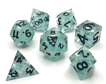 Handmade Sharp Edge Resin Dice Set: Happy Little Clouds TTRPG Dice