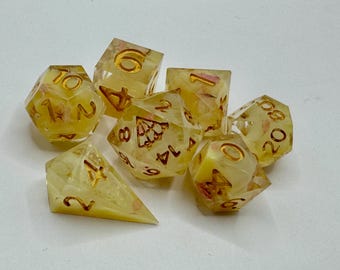 Honey Milk Bath  - Handmade Resin Sharp Edge Polyhedral Dice Full Set for DnD, RPGs, & Board Games, TTRPG Dice