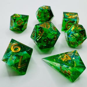 Emerald City - Handmade Resin Sharp Edge Polyhedral Dice Full Set for DnD, RPGs, & Board Games, TTRPG Dice