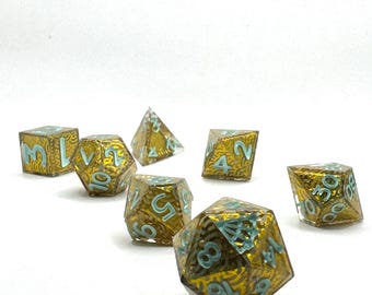 Handmade Golden Scales Resin Dice Set – Sharp Edge DnD Dice