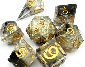 Black and Gold Dice - Handmade Resin Sharp Edge Polyhedral Dice Full Set for DnD, RPGs, & Board Games, TTRPG Dice