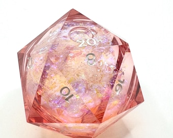 Pink Liquid Core D20 Dice - Handmade Resin Polyhedral, 45mm Jumbo
