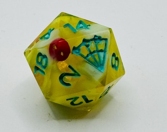 Button Collector  - Single D20 Handmade Resin Sharp Edge Polyhedral Dice for DnD, RPGs, & Board Games, TTRPG Dice