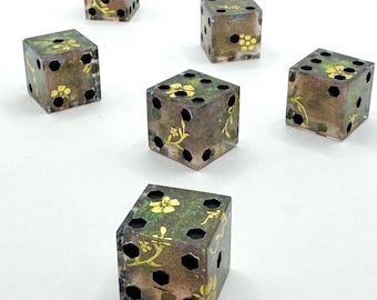Handmade Resin Dice Set – Golden Blossom, Sharp Edge 6d6, TTRPG Gaming