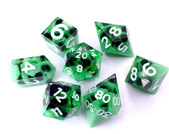 Handmade Matcha Boba Dice Set: Sharp Edge Resin Polyhedral Dice