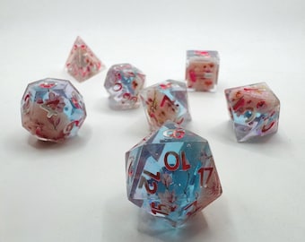 Handmade Cherry Blossom Dream Resin Dice Set – Sharp Edge TTRPG Dice