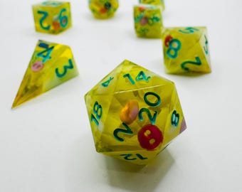 Handmade Resin Dice Set: Teal Inked, Button Collector DnD Dice