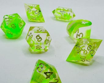 Ghost Green Handmade Neon Resin Dice Set: Blacklight UV Reactive, Alternative Shapes