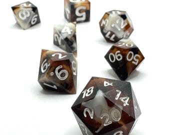 Handmade Boba Dice - Resin Sharp Edge Polyhedral Dice Full Set for TTRPG