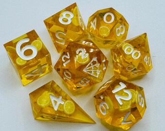 Lemonade Dice - Handmade Resin Sharp Edge Dice Set for DND, RPGs & Board Games, TTRPG Dice, Tabletop Strategy Gaming